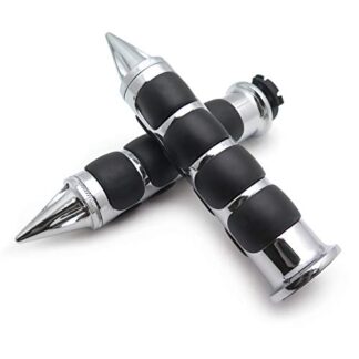 HTTMT TRHB118A-1"- Chrome Spike Rubber 1" Handlebar Grips Compatible with Kawasaki Nomad 1500 Fi Drifer Classic Mean Streak 800 1600 Vulcan 2000
