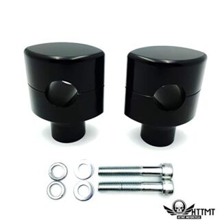 HTTMT- US-TGHD-HBS007-BK- 1in. Handlebar Riser Clamps Mounts Kit 2" tall Compatible With Harley Black Motorcycle Cruisers Metrics
