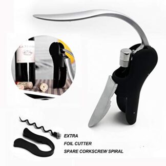 HTTMT- US-XH9900-BK+SR1- Portable Corkscrew Wine Bottle Lever Opener Foil Cutter Tool Rabbit Style Opener