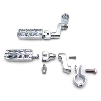 HTTMT- USMT216-058+216-125A-CD- Chrome CNC Dominator Highway Foot Peg 32mm Clamp Kit 1.25" Compatible With Harley Road Glide Street Bob Yamaha Kawasaki [See Fitmen]