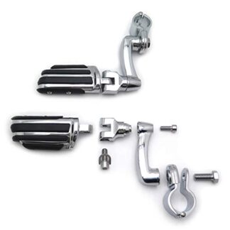 HTTMT- USMT216-079-BK+216-118-CD- 1 1/4" Engine Guard Mounts Clamps Highway Pilot FootPegs Footrest Compatible With Harley Yamaha Kawasaki BSA Norton Triumph [See Fitment]