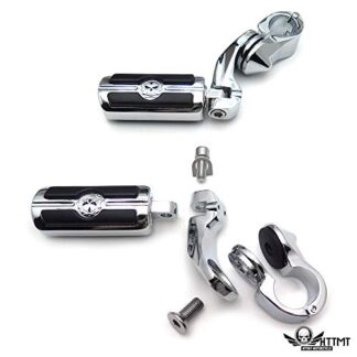 HTTMT- USMT216-111+216-051- Gear Skull Chrome 2.5" Short Foot Peg Kit 1.25" Compatible With Harley Softail Deluxe FLSTN Slim Road King FLHR Dyna See Fitment Electra Glide Electra Glide