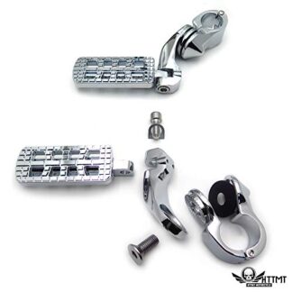 HTTMT- USMT216-111+216-125A- Chrome CNC Dominator Foot Pegs Clamp Kit 1.25" Compatible With Harley Road Glide Street Bob Fat Boy Yamaha Kawasaki Harley Davidson See Fitment