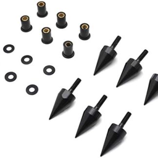 HTTMT- Universal Black Motorcycle Spike Bolts (6 Pcs) with Mounting Parts Compatible with Windscreen Fairings License Plate [P/N: MT218-002A-BK (6 pcs)]
