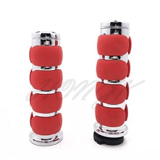 HongK- 7/8" 22mm Motorcycle Flat Handlebar Hand Grip & Throttle Twist Tube Chrome Red