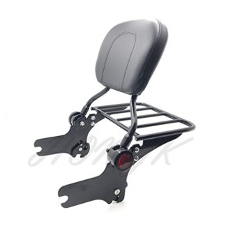 HongK- Adjustable Detachable Backrest Sissy Bar w/ Luggage Rack for 97-08 Touring Black