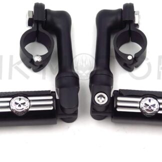 HongK- Replacement of Gear Skull 1" 25mm Footpeg Mounting Kit Chrome Black Long Angled
