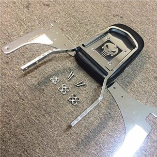 Htt Moto Chrome Tête de mort dossier Sissy Bar avec pad en cuir pour 1996–2005 Kawasaki Vulcan 800/Classic/Vn800