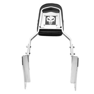 KnightMotor Chrome Skull Detachable Backrest Sissy Bar Seat for 2001-2008 Honda Shadow Spirit 750