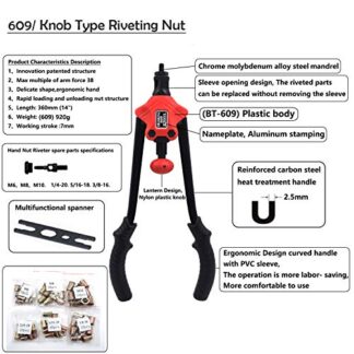 Knob Type Riveting Nut Gun 360mm 14" 60pcs Rivet Nut Gun Kit Rivnut Setting Tools Setter Tool Hand Blind Riveter