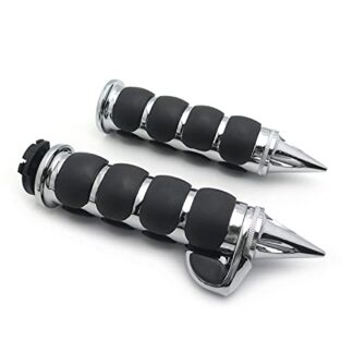 MT-TRHB114E-22-CD XHT(BC) Chrome Spike 7/8" 22mm Handlebar Grips w/Assistor Control For Kawasaki Harley