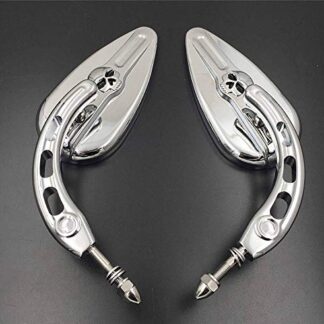 MT383D-CD XHT(BC) Chrome Skull Side Racing Mirrors For Harley Softtail Slim Fat Boy Heritage