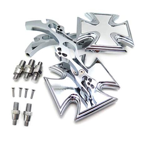 Maltese Cross Emblem Motorcycle Chromed Running Acrylic Mirror For All Yamaha Cruiser Bikes Royal Star Stratoliner Roadliner Road Star V-Star Warrior V-Max Virago By HTT