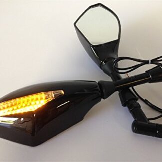 Motorcycle Integrated LED Turn Signals Side Mirrors for street bike Gloss black with M10 Bolts Screw