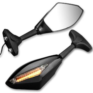 Motorcycle Rearview Side Mirrors Integrated Amber LED Turn Signal Blinker Light for Suzuki Yamaha Kawasaki (PAIR)