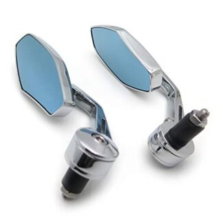 Polygon Shape Chromed Mirrors with light blue glass universal fit for any 7/8" or 1" diameter Bar End Suzuki Kawasaki Yamaha Harley