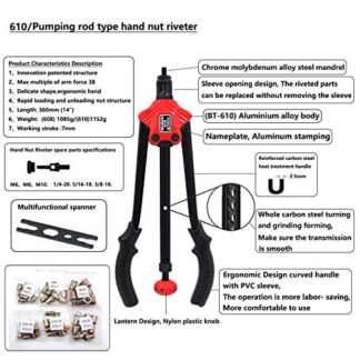 Pumping Rod Type Hand Nut Riveter 360mm 14" Rivet Nut Gun Kit Rivnut Setting Tools Setter Tool Hand Blind Riveter
