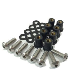 Replacement Windscreen Hardware 24 Piece Kit - M5 Bolts, M5 Well Nuts, Washers