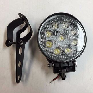 Round 27W Spot LED Off Road Work 9 LED Light 12V 24V Universal Fit, Kawasaki, Suzuki, Yamaha, Triumph, Norton, BSA, Ducati and Harley motorcycles with 34mm-46mm fork tubes