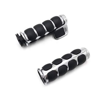 SMT-Chrome Rubber Hand Grips 1" Pair Compatible With Harley Davidson Softail Fat Boy FLSTF motorcycle [B00ZZLKJRS]