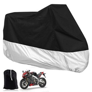 SaveOnMany ® L / XL / XXL all season Motorcycle Motor Bike Moped Scooter Motorbike Cover Waterproof Water Resistant Rain UV Dust Prevention Dustproof Covering + Storage bag (Black Silver, Large, 230*95*125 CM)