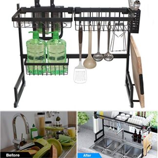 Stainless Steel Dish Rack Over Sink W/Cutlery Holder Kitchen Drainer Organizer