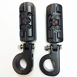 TTMT Wing Skull Zombie Shape 1 1/2" Highway Stiletto 4475 Foot Pegs P-Clamps For Harley Sportster Touring Black Body Black Rubber