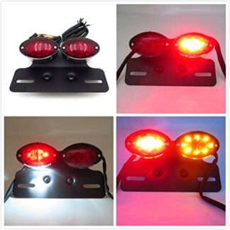 Universal Cat Eye Custom Motorcycle Tail Brake License Plate light BLACK RED by TTMT