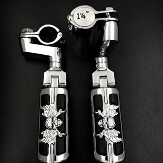 Wing Skull Zombie Shape 1 1/4" Highway Radical Stiletto 4475 Foot Pegs Clamps For Harley Sportster Touring Chrome Body Black Rubber