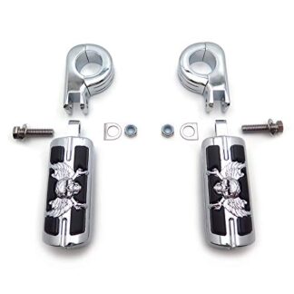 Wing Skull Zombie Shape 1 1/4" Highway Stiletto 4475 Foot Pegs P-Clamps For Harley Sportster Touring Chrome Body Black Rubber Quality Product