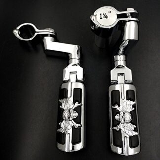 Wing Skull Zombie Shape Front Rider 1 1/4" Stiletto 4475 Foot Peg Clamps For Shadow ACE Magna Valkyrie Chrome Body Black Rubber