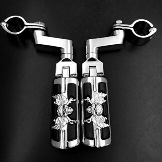 Wing Skull Zombie Shape Front Rider 1.5" 1 1/2" Stiletto 4475 Foot Peg Clamps For Shadow ACE Magna Valkyrie Chrome Body Black Rubber