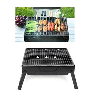 XHT-"13.8 x 10.6 x 7.9" Foldable Compact Barbecue BBQ Grill Charcoal Stove Shish Kabob Tabletop For Outdoor Camping Picnic Travel Cooker (2 Sizes Available) [P/N: ET-COOK006-BK]