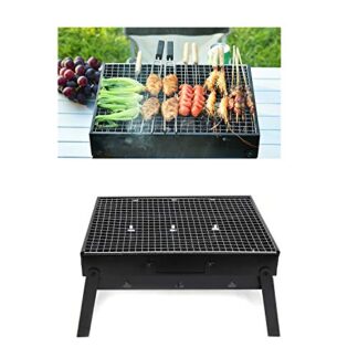 XHT-"17 x 11.4 x 9" Foldable Compact Barbecue BBQ Grill Charcoal Stove Shish Kabob Tabletop For Outdoor Camping Picnic Travel Cooker (2 Sizes Available) [P/N: ET-COOK007-BK]