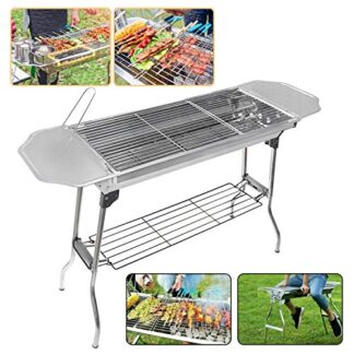 XHT- High Quality Refined Iron Portable Folding Barbecue Charcoal Grill Stove Shish Kebab Stainless Steel BBQ Patio Camping Fold Large [P/N: ET-COOK003]