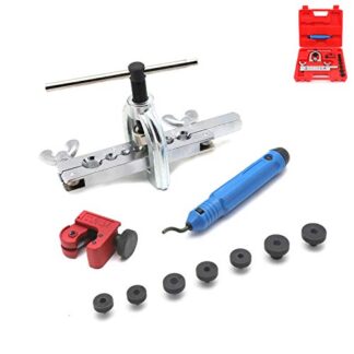 XHT- Professional Double Flaring Tool Kit Brake Line Tool Tubing Car Truck Tool w/Mini Pipe Cutter Deburrer [P/N: ET-TOOL025-RED]