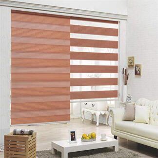 XHT- Zebra Roller Blinds [(W)69“ x (H)72”] Brown, Cordless, Dual Layer Shades, Sheer or Privacy Light Control, Day and Night Window Drapes, Easy to Install, Striped Dove [P/N: ET-ZB-BR-69]