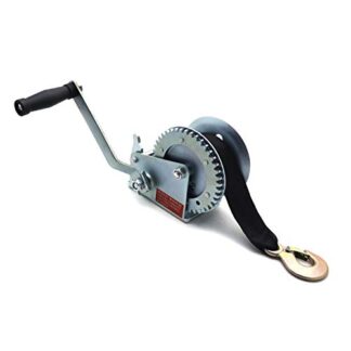 XHT(BC) 1,500 lb Manual Trailer Winch with Hook and 20' Strap Hand Crank Boat Pull Tow