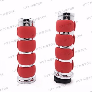 XHT(BC)- 7/8" 22mm Motorcycle Flat Handlebar Hand Grip & Throttle Twist Tube Chrome Red