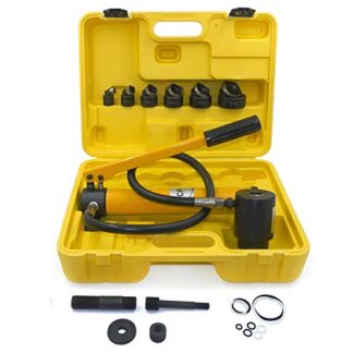 XHT(BC)- 8T 6 Dies Hydraulic Hole Punch Knockout Punch Driver Hand Pump Hole Tool w/Case [P/N: ET-TOOL006-YELLOW]