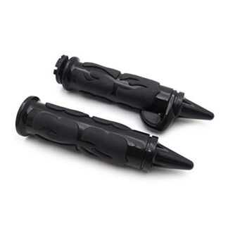 XHT(BC)- Black Flame Spike Non slip Gel Rubber Handle Bar Grip 22mm (7/8 inch) Throttle Boss Compatible with Suzuki Kawasaki Yamaha [P/N: MT235C]
