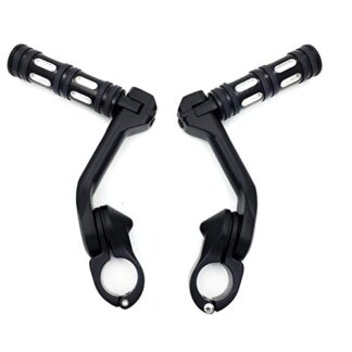 XHT(BC)- Black Foot Pegs w/ 5" Long Angled Adjustable Mount Kit For 1.25" Engine Guard (Harley Road King/Street Glide/Fat Boy/Iron 883/ GoldWing)