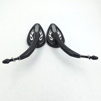 XHT(BC)- Black Rear View Mirrors with Silver Groove Flame For Harley Davidson 1982-later all models Big Dog Dyna Wide Glide Fat Boy Iron Horse Road King Street Glide Ultra Sportster etc.