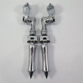 XHT(BC)- Chrome Short Angled Adjustable Peg Mounting Kit Stick Footpeg For GoldWing VTX1300 Shadow Valkyrie Triumph w/ 1-1/2 inch (1.5") Front Engine Guard Frame Tube