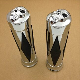XHT(BC)- Chrome Skull Diamon Hand Grip Handlebar Grips 1" 25mm For Kawasaki Sportbike 89-12 Vulcan 500 800 900 1500 1600 2000