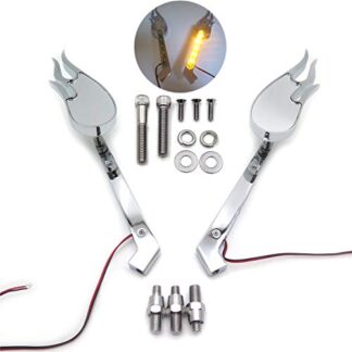XHT(BC)- Custom Chromed Flame Shape LED Turn Signal Integrate Mirrors Fit all Harley-Davidson Models Softail Fat Boy Road King Dyna Wide Glide Springer Sportster XL any Custom Application