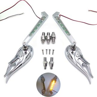 XHT(BC)- Custom Chromed Flame Shape LED Turn Signal Integrate Mirrors Fit all Yamaha Cruiser Bikes models including Royal Star Stratoliner Roadliner Road Star V-star Warrior V-Max Virago