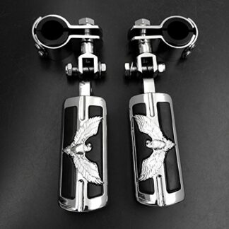 XHT(BC)- Eagle Hawk Shape 1" 1-1/4" Highway Radical Stiletto 4475 Foot Pegs Clamps For Harley Sportster Chrome Body Black Rubber