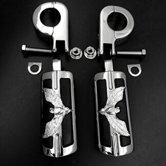 XHT(BC)- Eagle Hawk Shape 1 1/4" Highway Stiletto 4475 Foot Pegs P-Clamps For Harley Sportster Touring Chrome Body Black Rubber