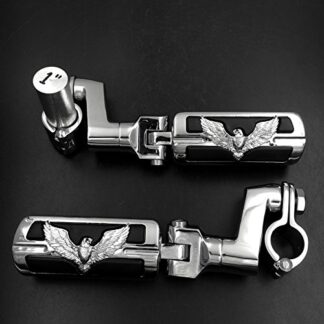 XHT(BC)- Eagle Hawk Shape 1" ENGINE GUARDS Stiletto 4475 Foot Pegs Clamps For Harley Sportster Touring Chrome Body Black Rubber